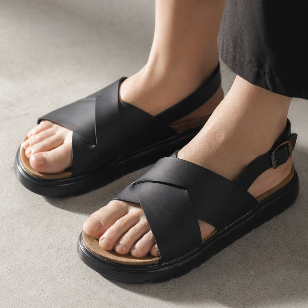 남성 블랙 4cm 화이트 슬리퍼 발편한 샌들 - 상세 이미지 2
