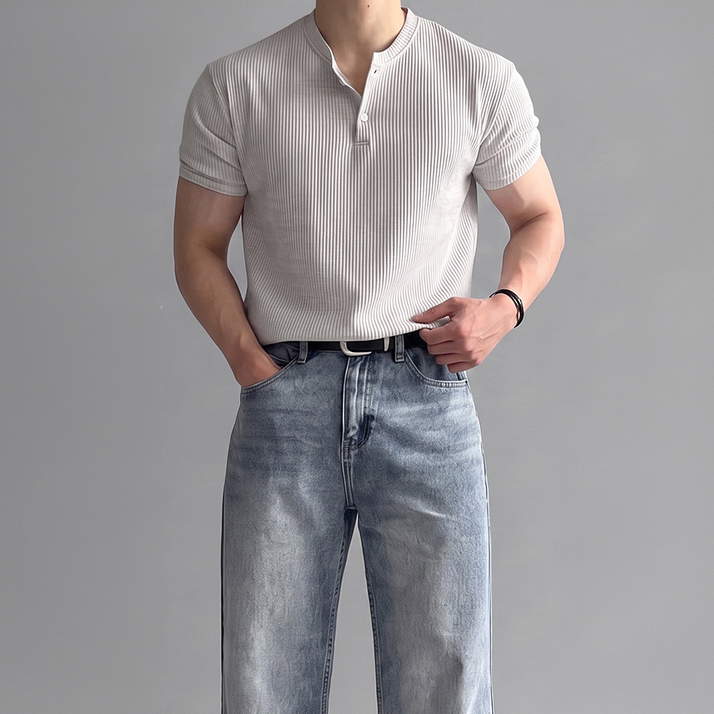 1+1 헨리넥반팔 머슬핏반팔 머슬핏헨리넥 와플티셔츠 상품 이미지