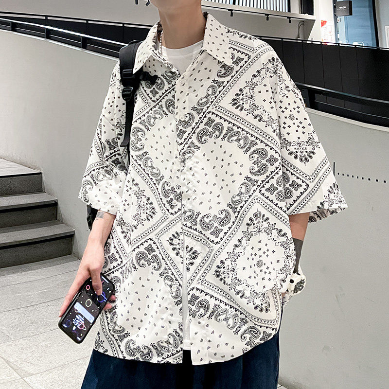 남성 빅사이즈 페이즐리 셔츠 오버핏 반팔 남방 스트릿 캐주얼 여름셔츠 일본풍 8XL - 상세 이미지 3