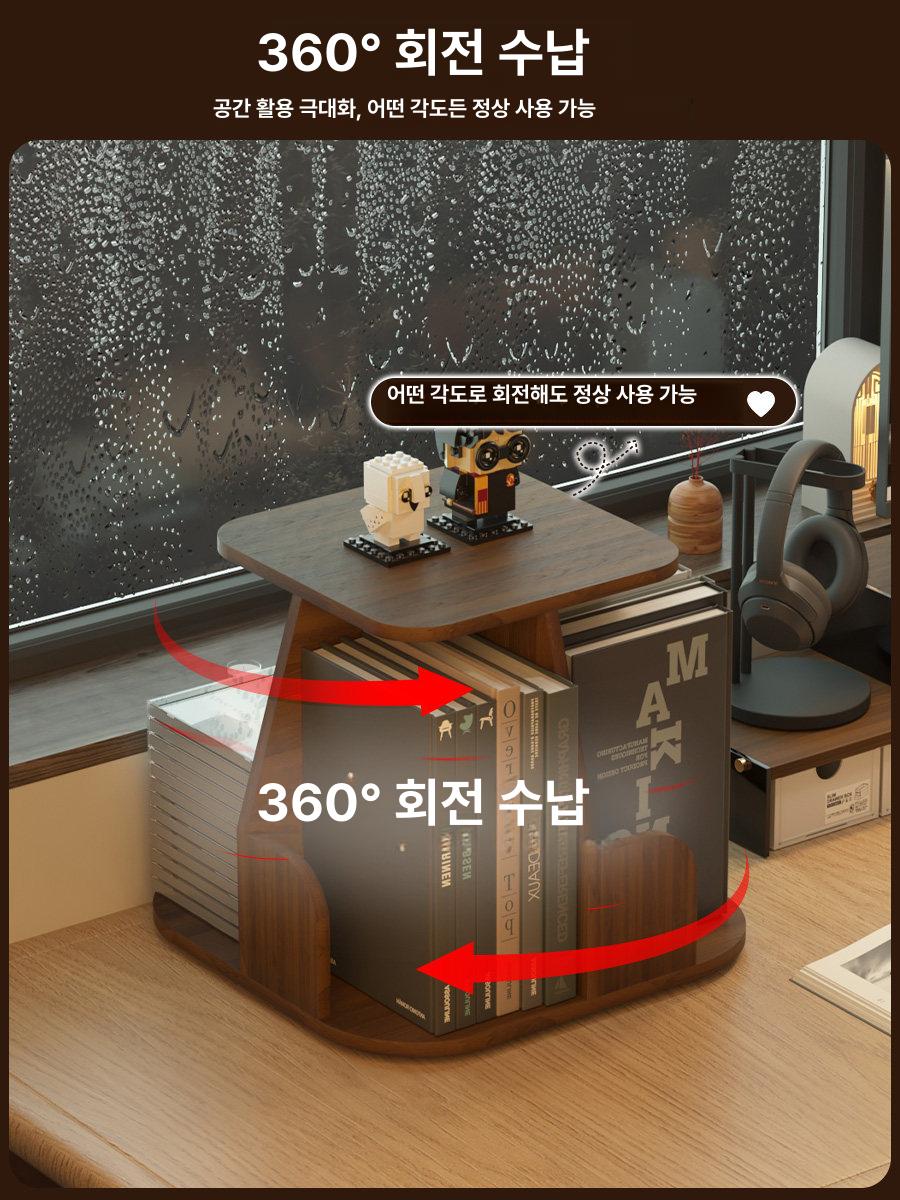 우드플레잉 원목 미니 회전 책장 탁상용 CD 수납 데스크 책꽂이 E-03 월넛 1개 1x1 - 상세 이미지 4