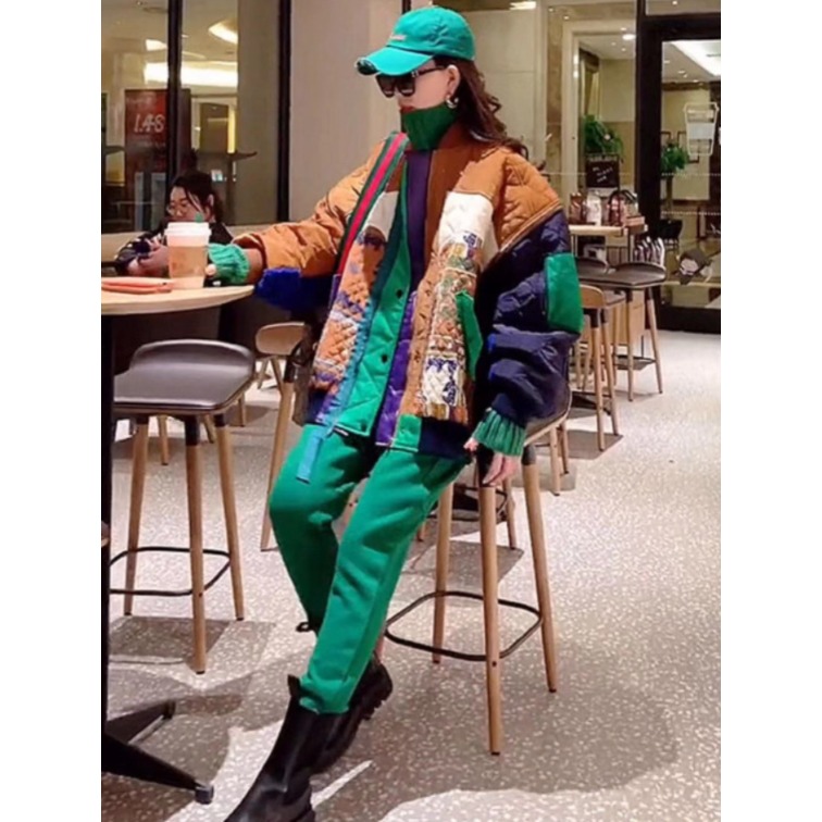 배색 누빔 깔깔이 페이즐리 반다나패턴 힙한 캐주얼 루즈핏 항공점퍼 패딩 자켓 - 상세 이미지 2