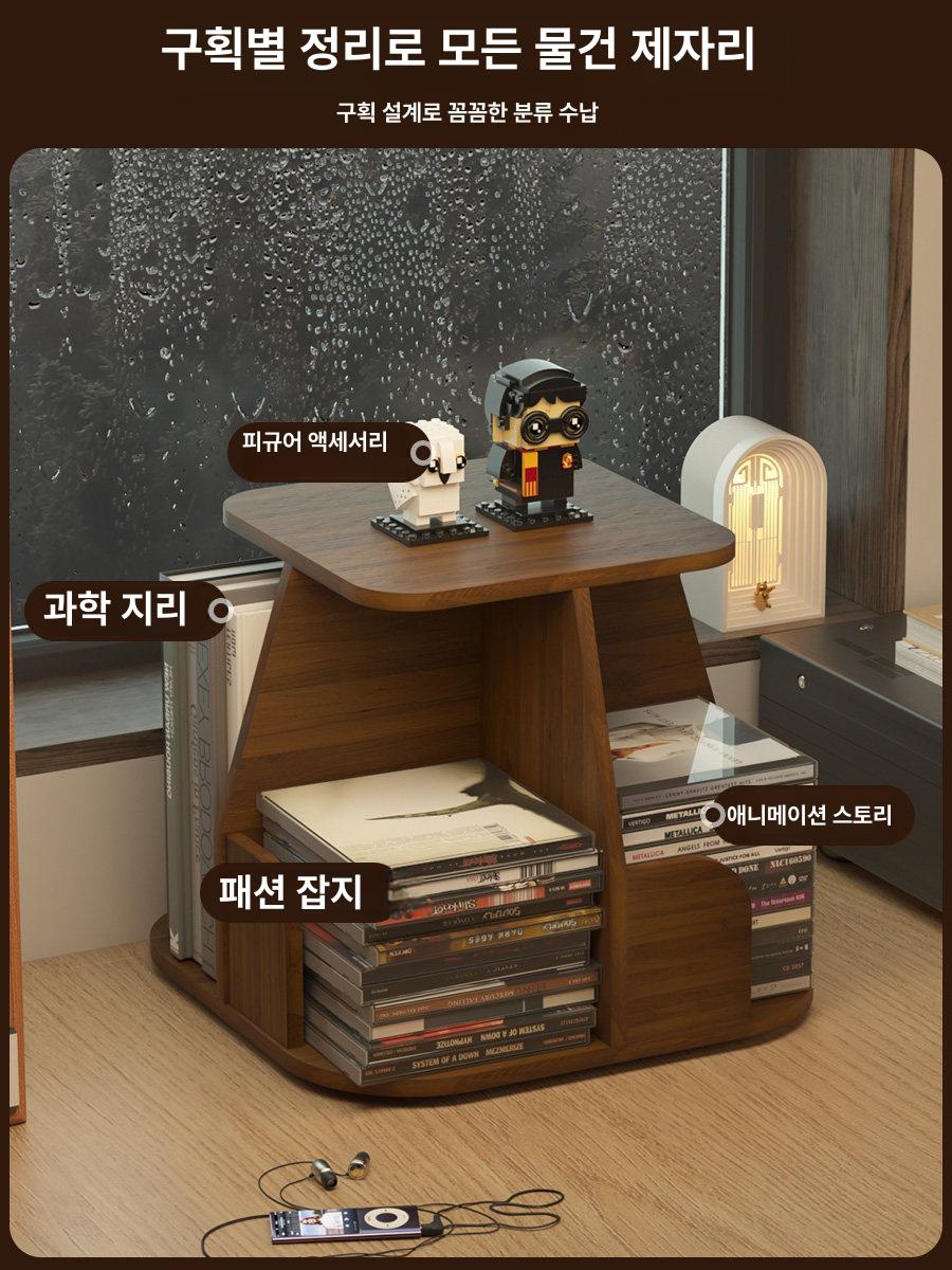 우드플레잉 원목 미니 회전 책장 탁상용 CD 수납 데스크 책꽂이 E-03 월넛 1개 1x1 - 상세 이미지 3