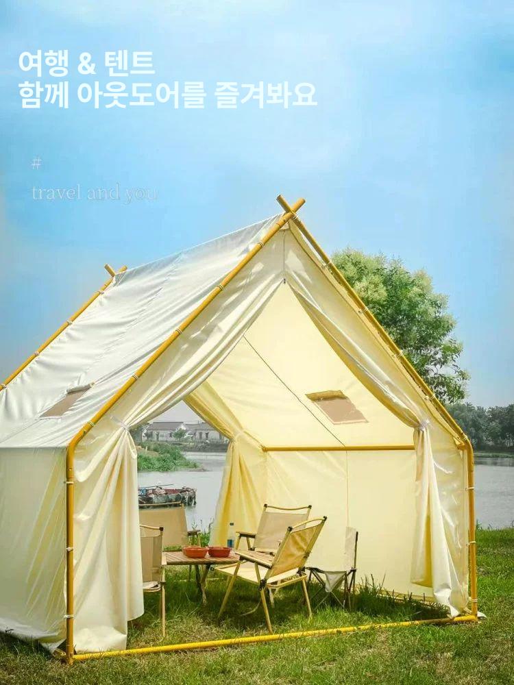 방갈로텐트 야외 글램핑 오두막 삼각 우드 캠핑 방수 2x2m 목재 프레임 - 상세 이미지 3