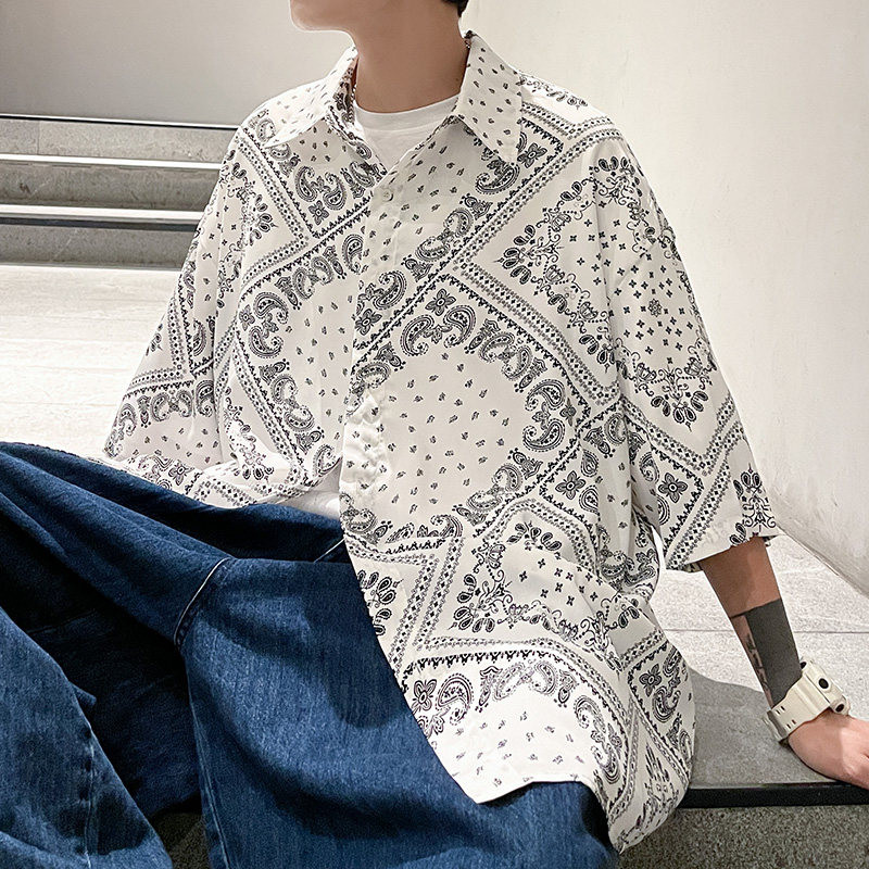 남성 빅사이즈 페이즐리 셔츠 오버핏 반팔 남방 스트릿 캐주얼 여름셔츠 일본풍 8XL - 상세 이미지 5