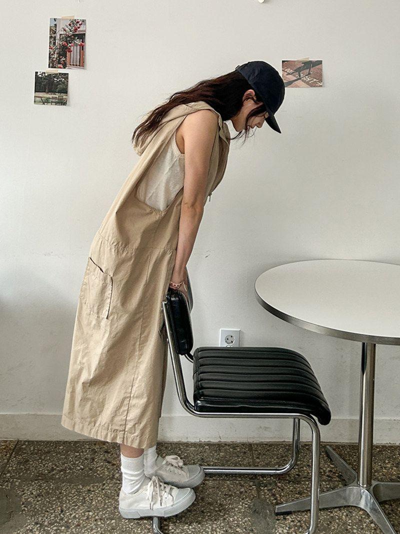 후드점프수트 귀여운 여름 여행룩 점프수트 오버핏 루즈핏 블랙 - 상세 이미지 4
