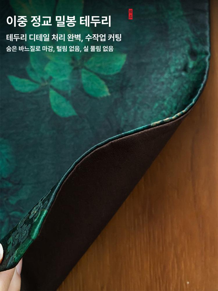 다포 다건 티매트 차수건 다기 찻잔 매트 차천 린넨 딥그린 피오니 [50x24cm] - 상세 이미지 5