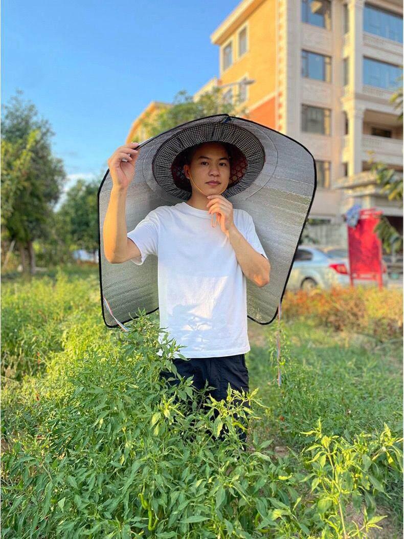 돗자리모자 갓모자 햇빛가리개 농사 고깔모자 90cm 케이프+모자 두꺼운형 반신 A. 91cm 캐노피 방풍 로프 포함 - 상품 이미지
