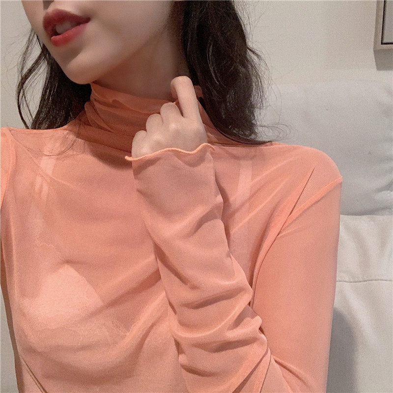 시스루 폴라티 티셔츠 컬러 망사 이너 슬림 타로퍼플 S - 상세 이미지 5