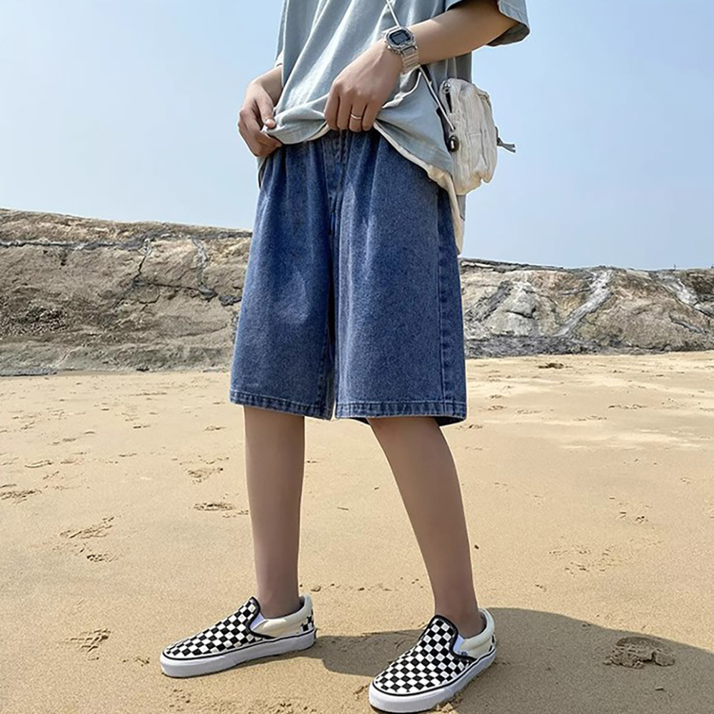 와이드핏 버뮤다 데님 밴딩 팬츠 5부 반바지 오버핏 청바지 여름 데일리 코디 편한 반바지 - 상세 이미지 2