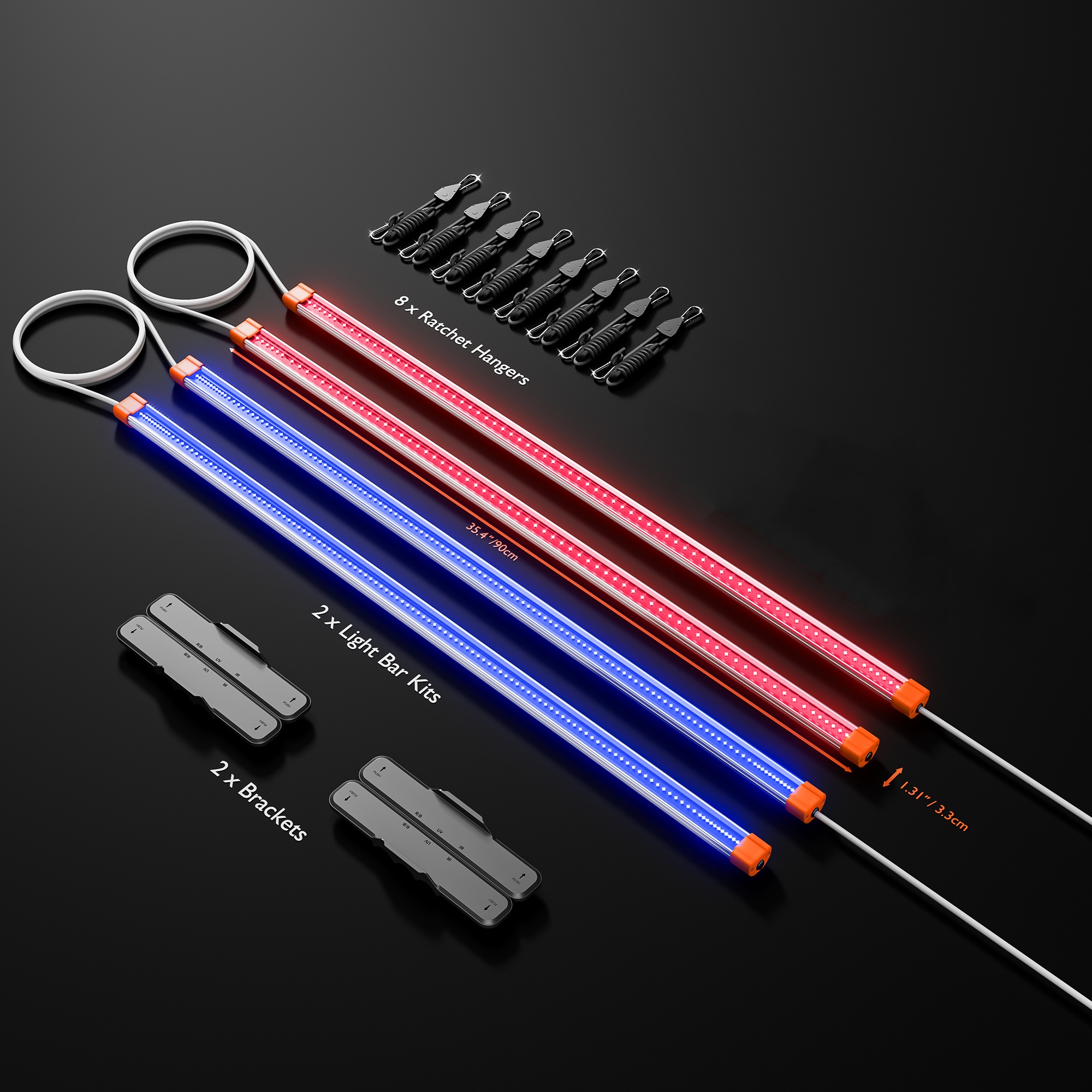 구성품: UV바2개+IR바2개+브래킷2개+래칫행거8개, 바 길이 90cm 직경 3.3cm