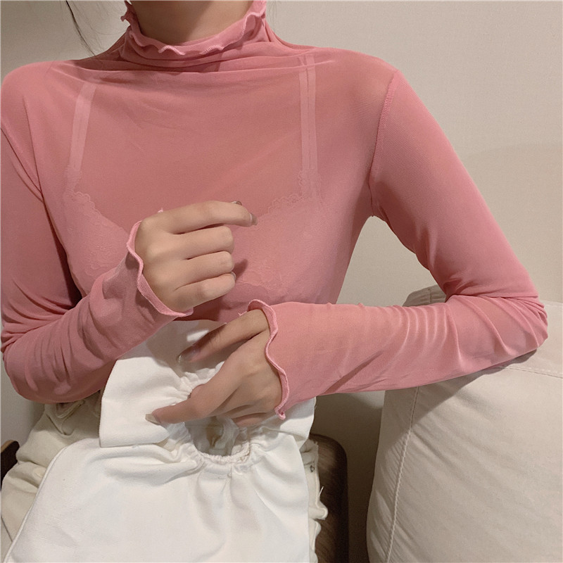 시스루 폴라티 티셔츠 컬러 망사 이너 슬림 타로퍼플 S - 상세 이미지 3