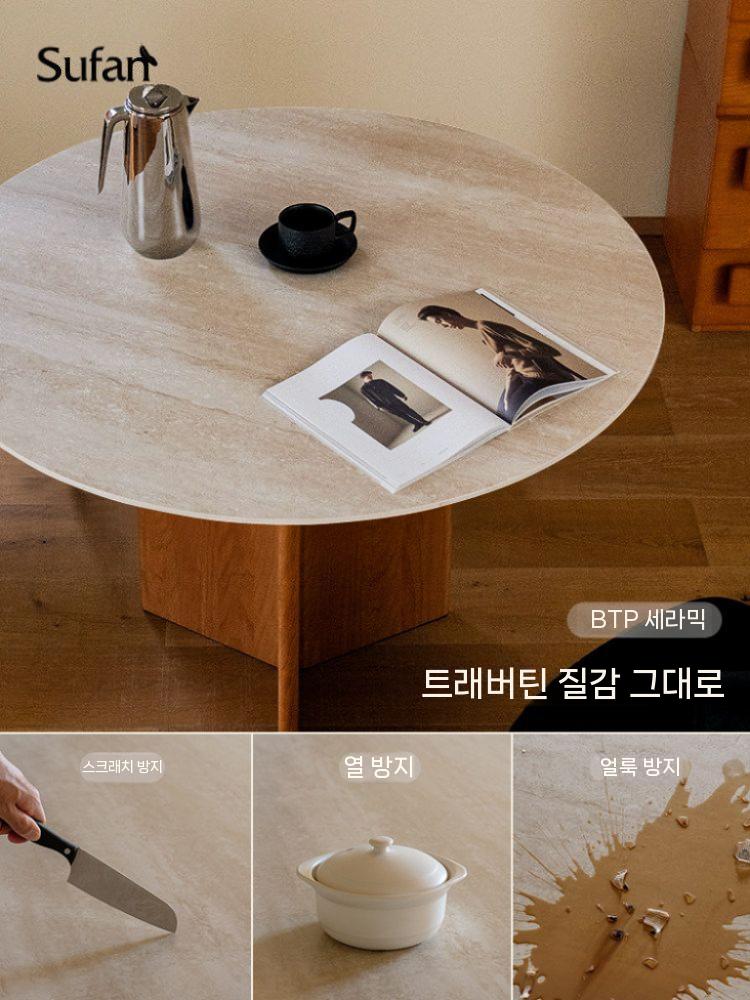 원형 식탁 원목 대리석 식탁테이블 테이블 카페 다이닝 110cm 월넛 - 상세 이미지 5