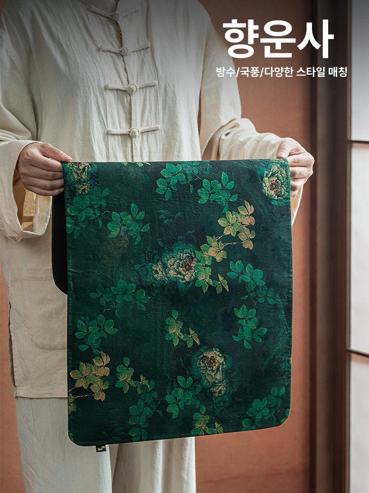 다포 다건 티매트 차수건 다기 찻잔 매트 차천 린넨 딥그린 피오니 [50x24cm] - 상세 이미지 3