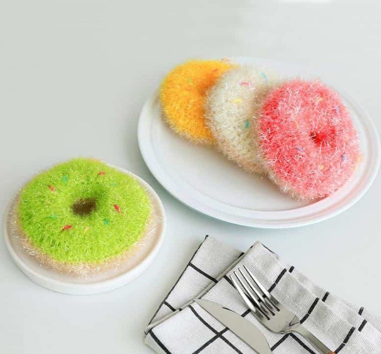 핸드메이드 도넛 수세미 4P