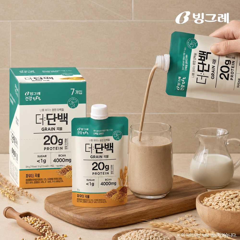 빙그레 더단백 파우더 단백질 쉐이크 곡물맛, 32g, 7개 - 상품 이미지