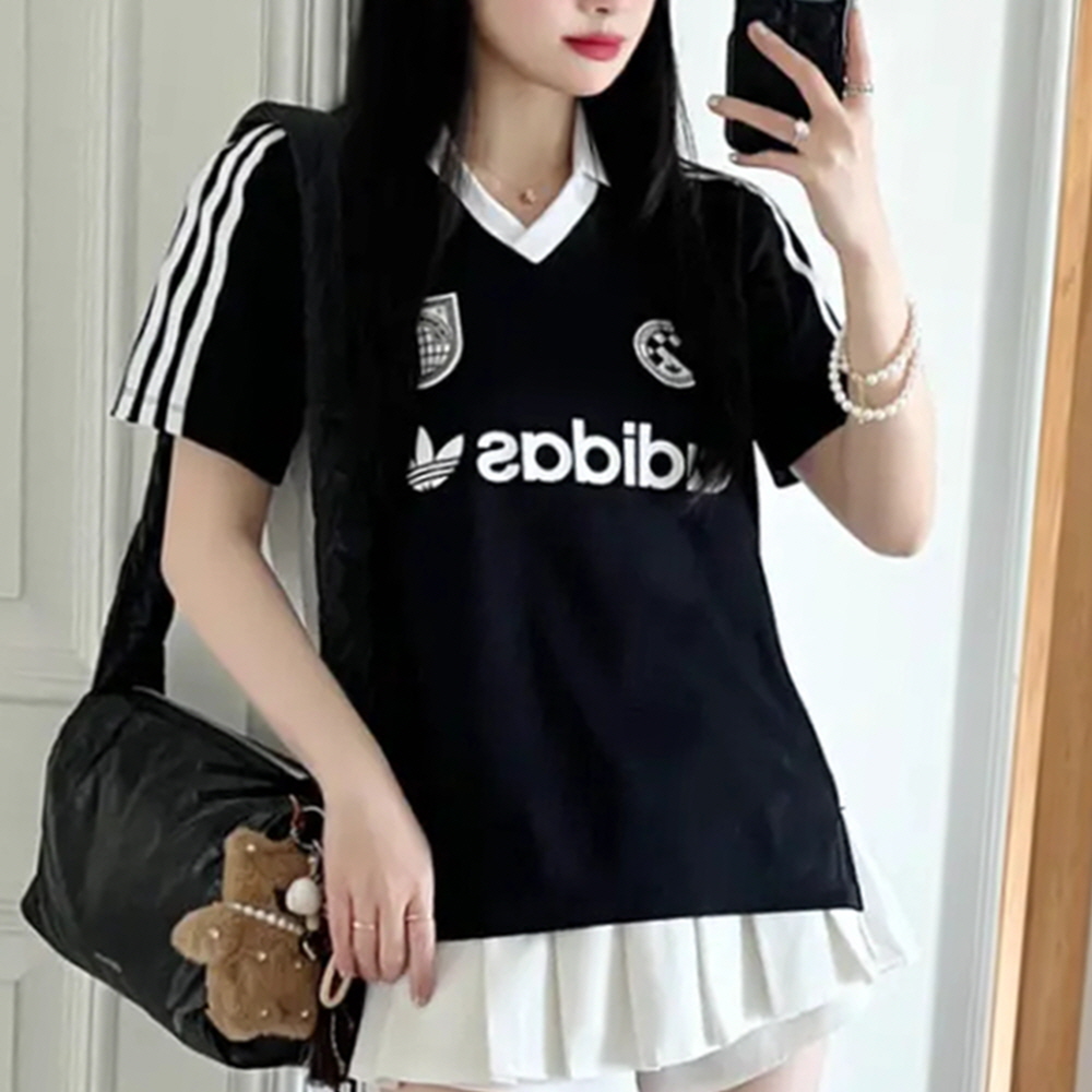 아디다스 우먼스 오리지널 R3CD 저지 카라 반팔 티셔츠 블랙 JZ6783 - 상세 이미지 4