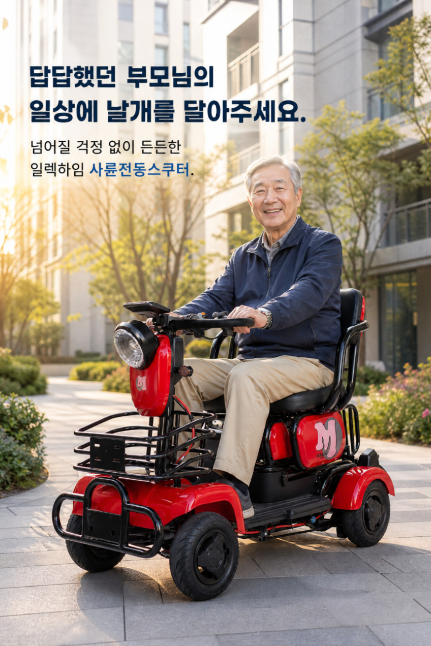 일렉하임 사륜 전동스쿠터 노인전동차 어르신 효도 전기자전거 네발 전기차 판매처 상세 정보 이미지 3