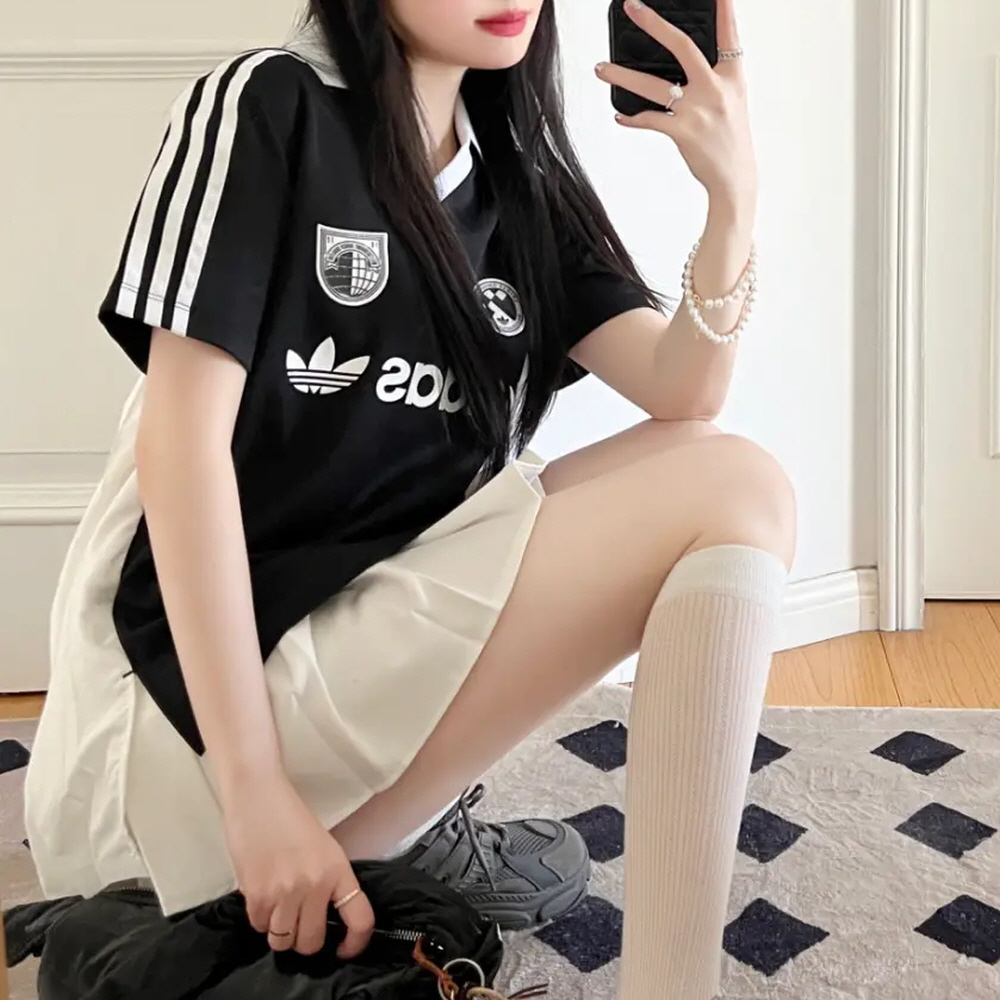 아디다스 우먼스 오리지널 R3CD 저지 카라 반팔 티셔츠 블랙 JZ6783 이미지 6