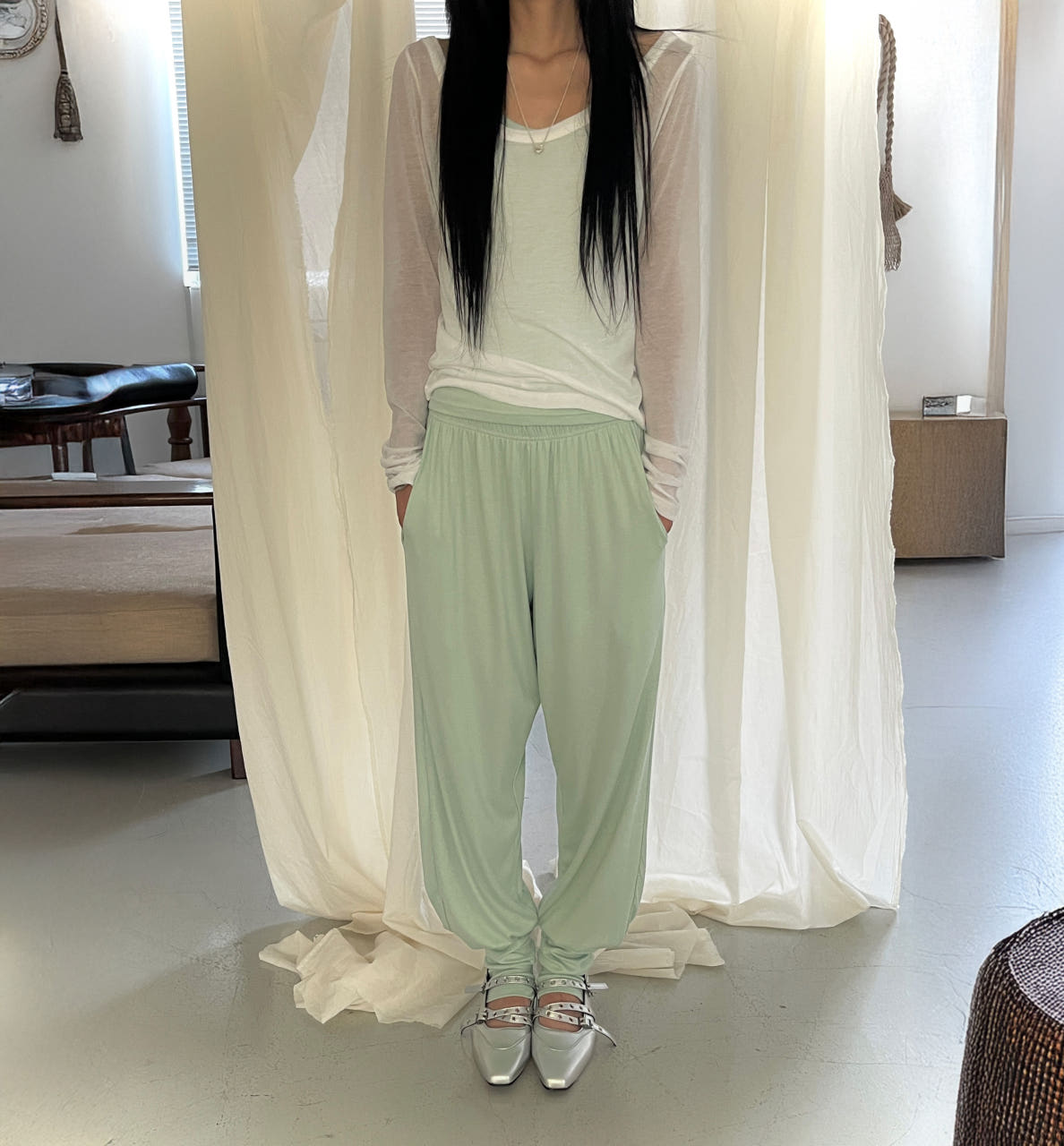 레틸 조거팬츠 여성여름바지 밴딩 워머팬츠 하렘핏 알라딘 찰랑 데일리 꾸안꾸 이미지 8