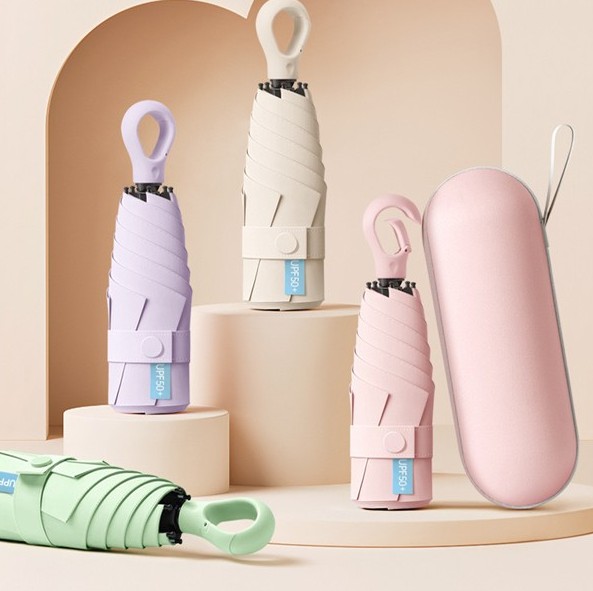초경량 5단 미니 양산 우산 고리형 자외선 차단 UV 캡슐 휴대용 양우산 여름 필수품 - 상품 이미지