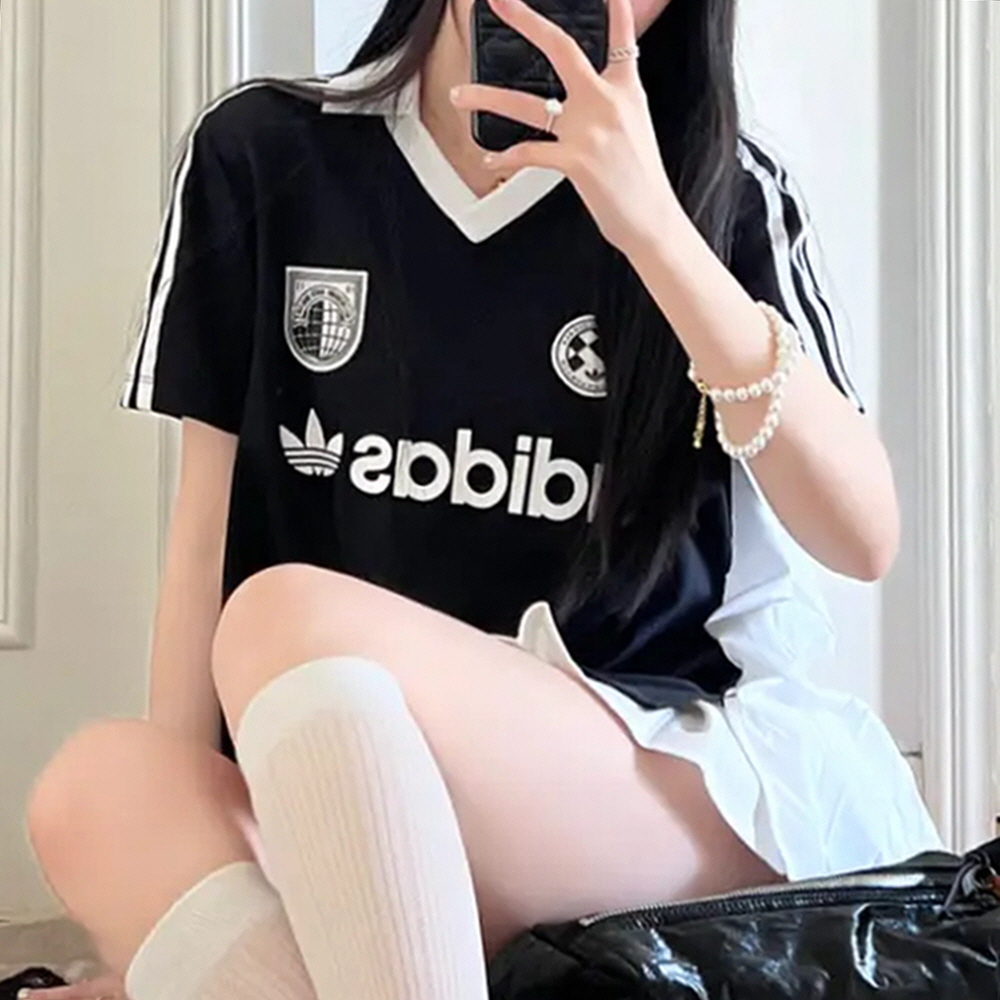 아디다스 우먼스 오리지널 R3CD 저지 카라 반팔 티셔츠 블랙 JZ6783 - 상세 이미지 3
