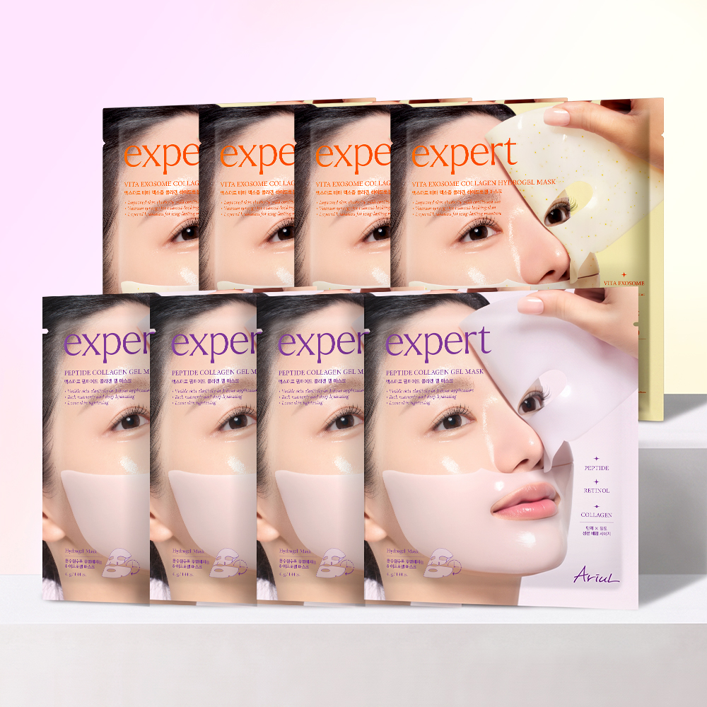 [광채·탄력 케어] 아리얼 엑스퍼트 비타 엑소좀 콜라겐 하이드로겔 마스크 4매+펩타이드 콜라겐 겔 마스크 4매 - 상품 이미지