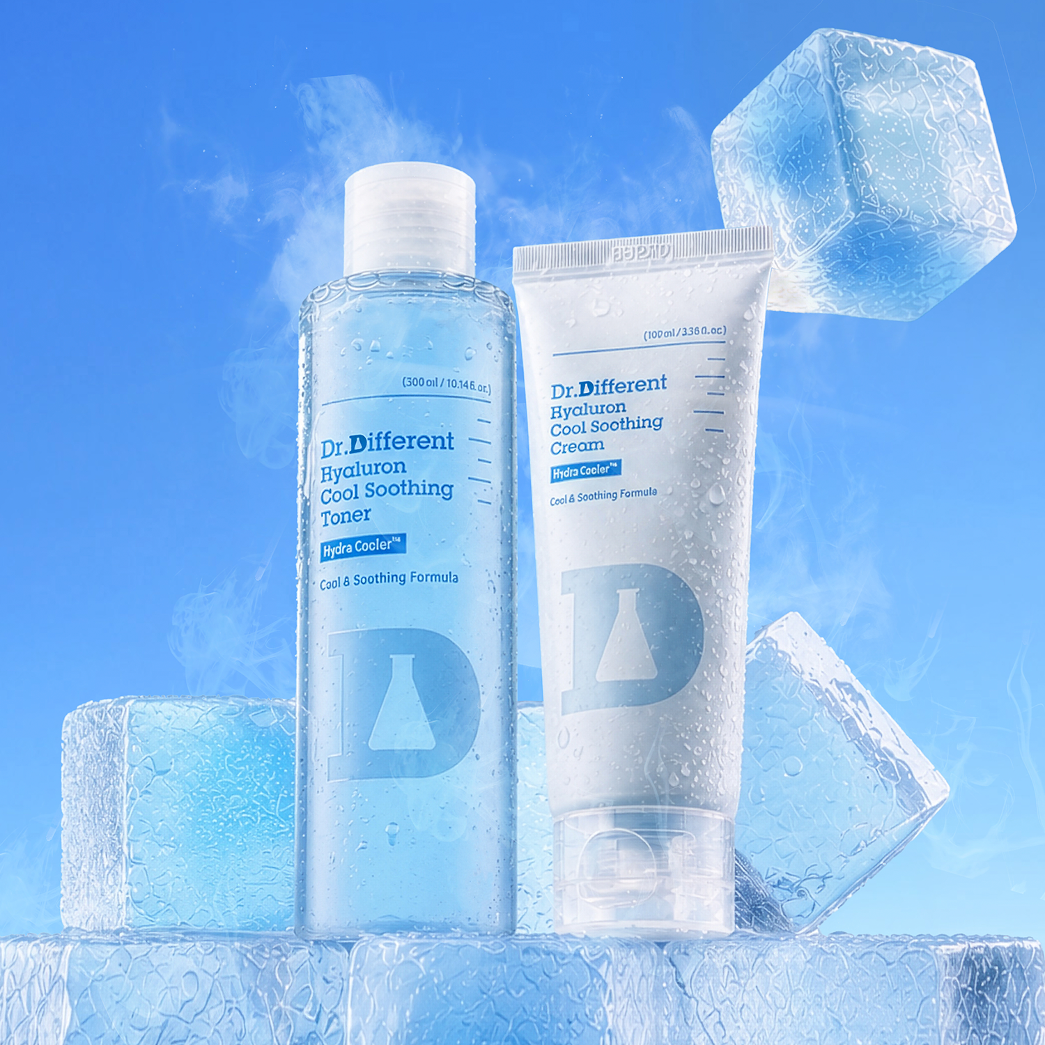 닥터디퍼런트 히알루론 쿨 토너 300ml& 수딩 크림 100ml/대용량 즉각 수분 쿨링 - 메인 이미지