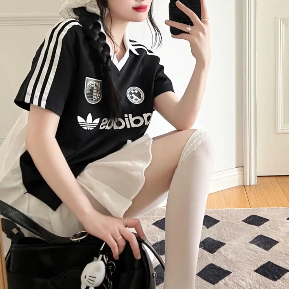 아디다스 우먼스 오리지널 R3CD 저지 카라 반팔 티셔츠 블랙 JZ6783 - 상세 이미지 2