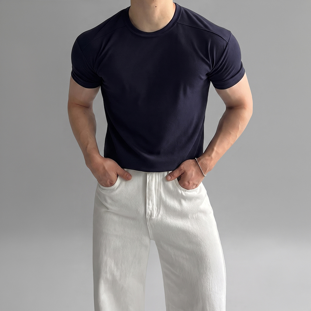 1+1 머슬핏반팔 절개반팔티 무지티셔츠 분또 - 상세 이미지 3
