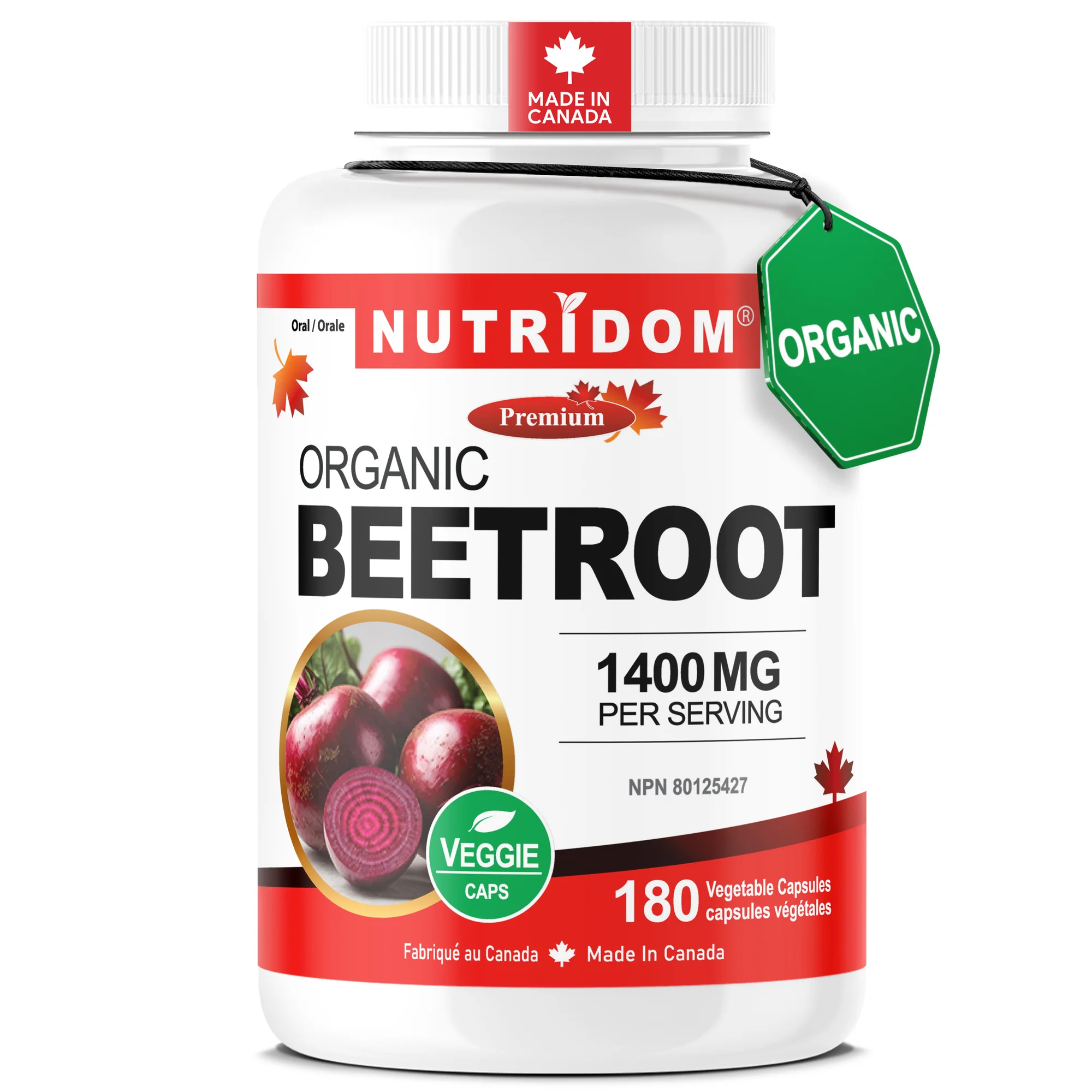 뉴트리돔 캐나다산 천연 유기농 레드비트 1400mg 분말캡슐 180캡슐 N401 - 상품 이미지