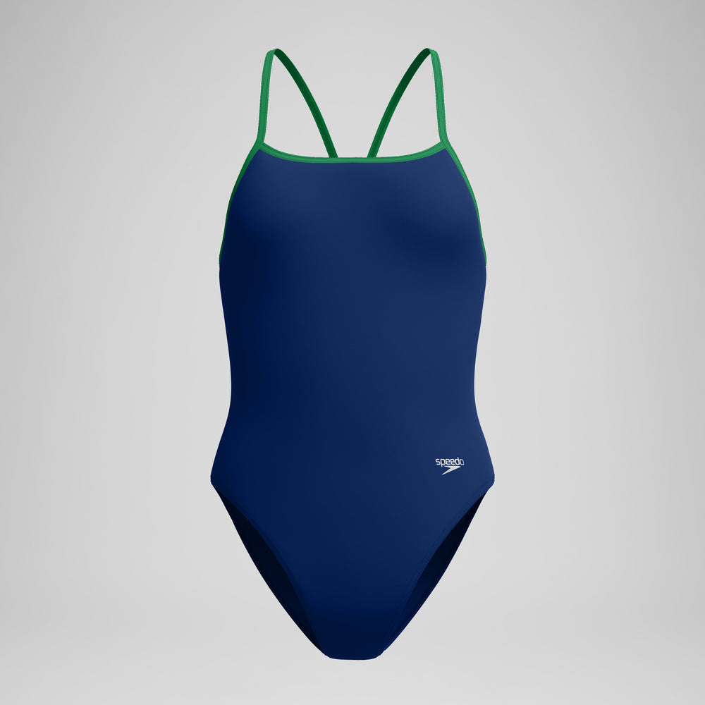 스피도 여성 클럽 트레이닝 턴백 원피스 수영복 Team Navy/Green, 38 - 상세 이미지 5