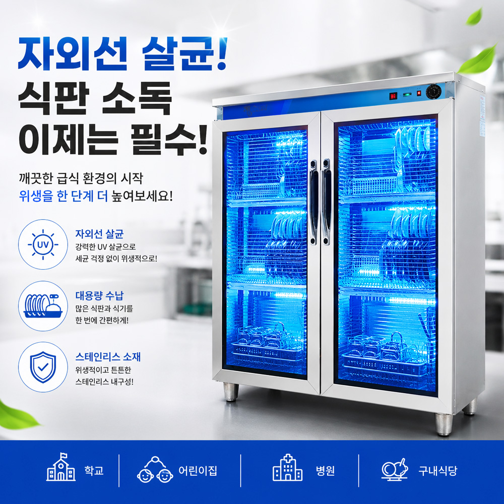 병원 회사 구내식당 식판소독기 유치원 학교급식실 대용량 자외선 살균 열풍건조기 여닫이형 - 상세 이미지 2