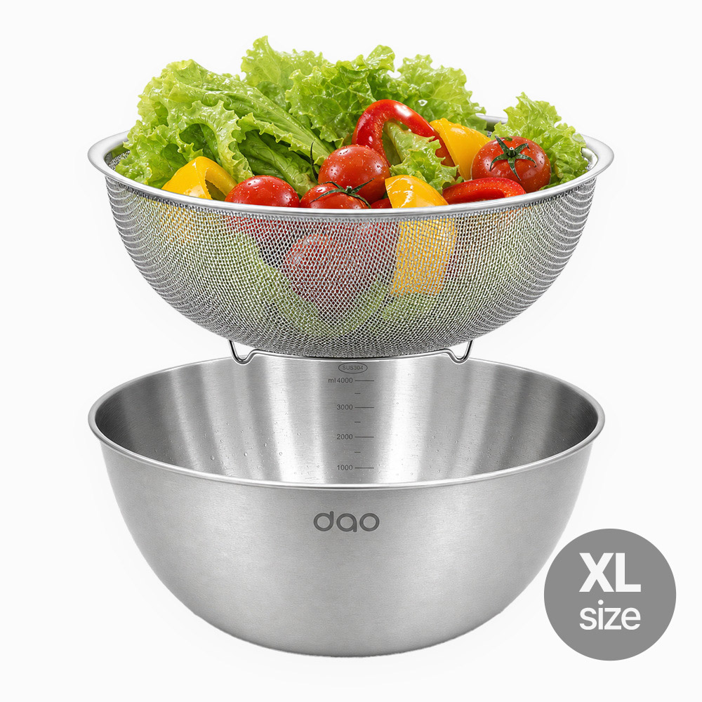 다오 스텐 304 채반+믹싱볼 2종세트 스텐대야 쌀씻는볼 다라이 베이킹 28cm, 1개 - 상품 이미지
