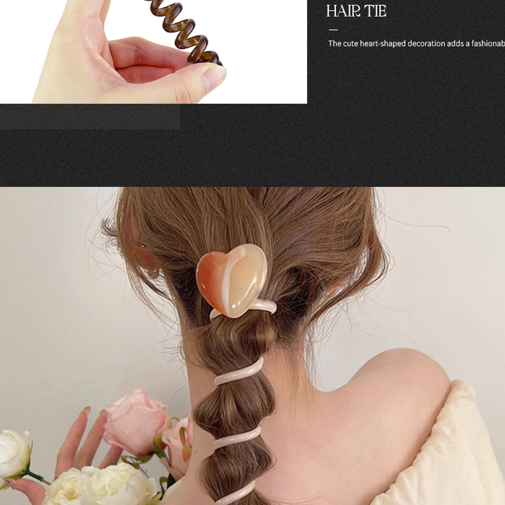높은탄성헤어포인트전화선머리끈 가벼운간편착용포니테일끈 마블하트흘러내림방지스프링머리끈 - 상세 이미지 2