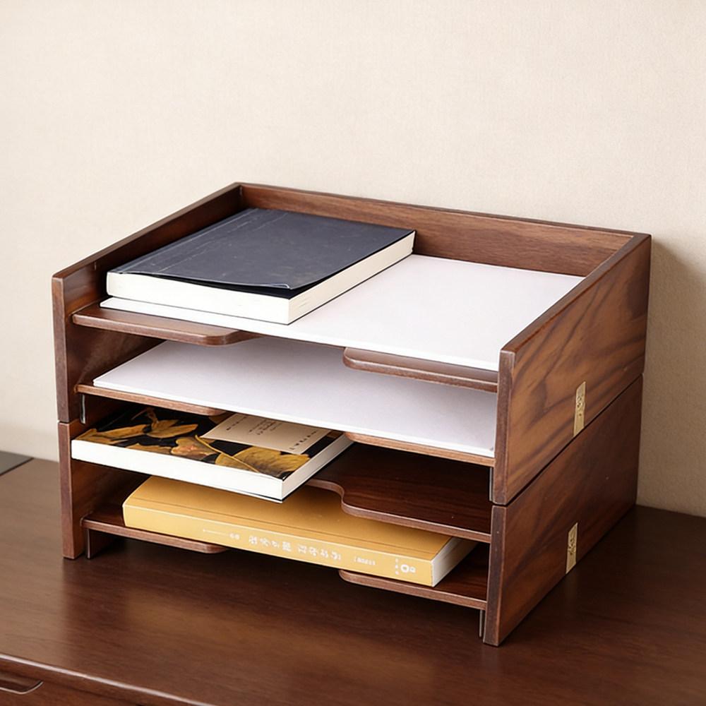 원목 북엔드 책꽂이 3단 서류꽂이 우드 데스크 정리함 블랙월넛 파일 폴더 18x12x26cm - 상세 이미지 3