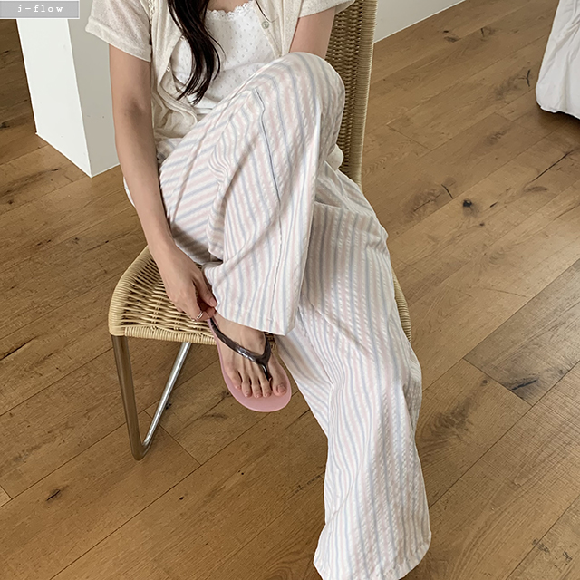오아니 밴딩 스트라이프 시어서커 팬츠 3col L,XL 여름 빅사이즈 와이드핏 제이플로우 이미지 7