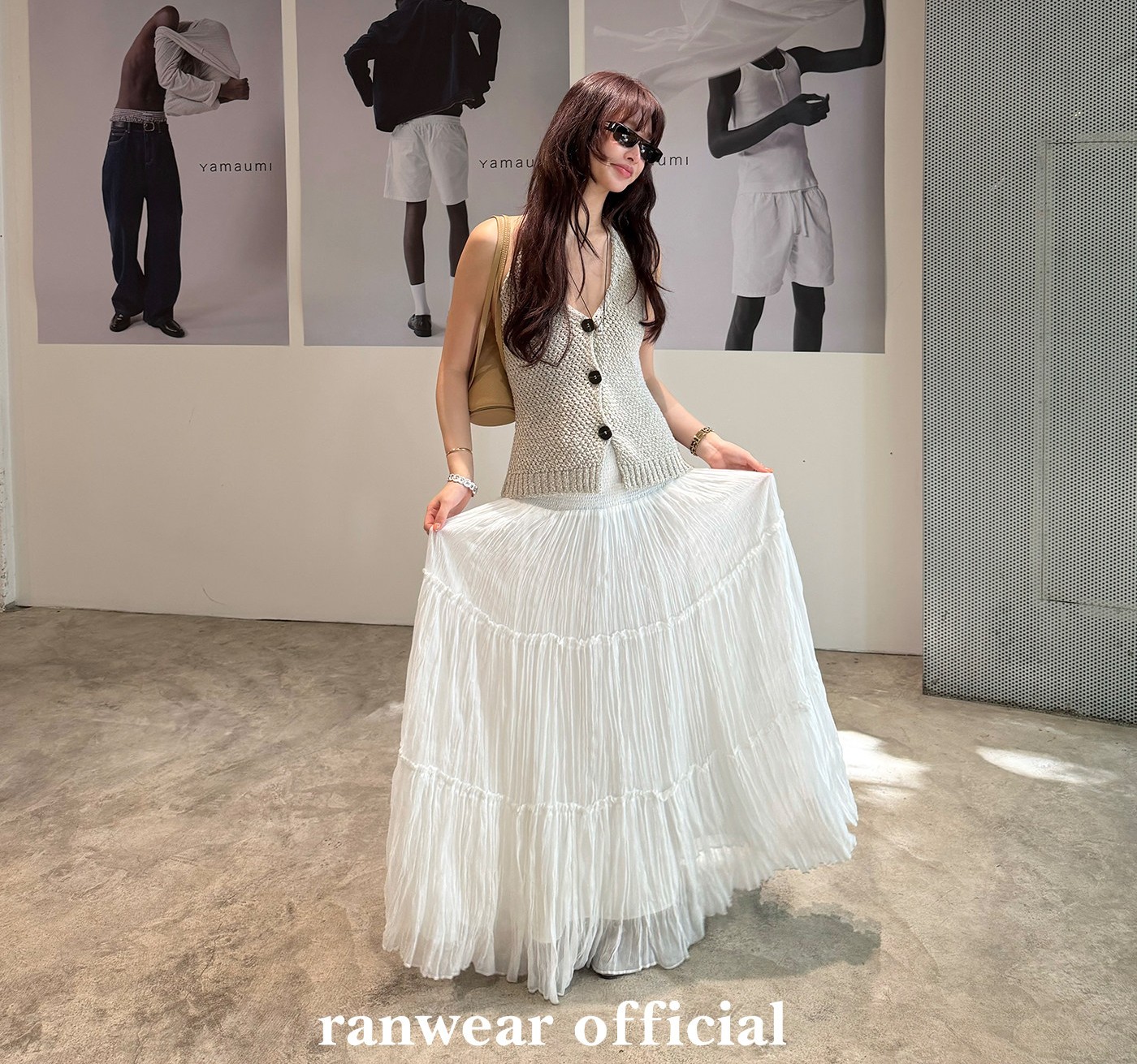 Ranwear 여름롱스커트 화이트 플레어 a라인 레이어드 스커트 여름치마 - 상품 이미지