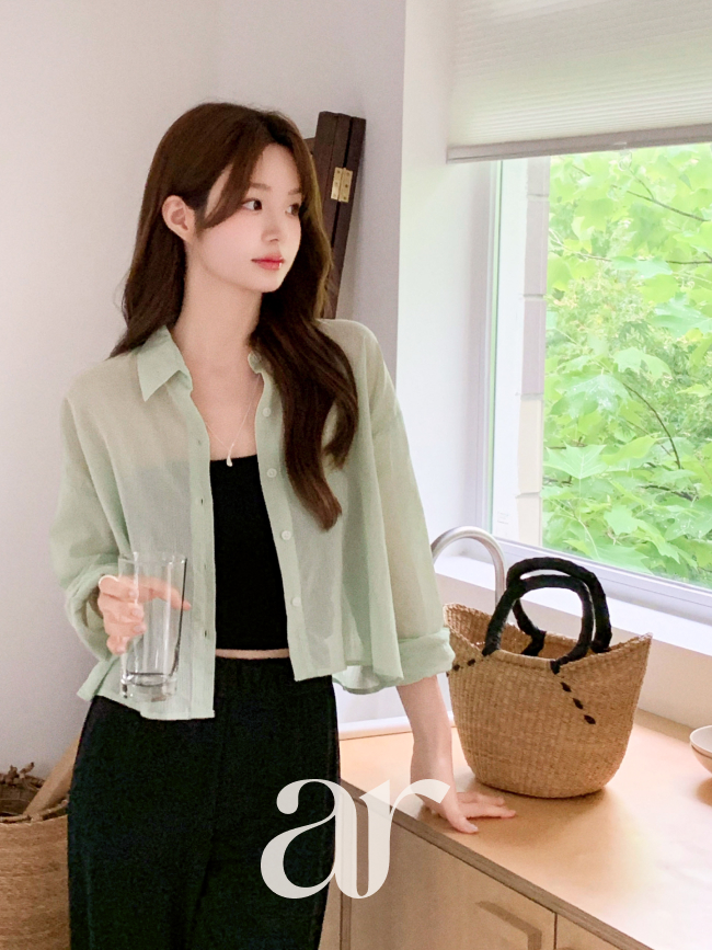 솔튼 시스루 요루 크롭 셔츠 bs7659 - 상세 이미지 5