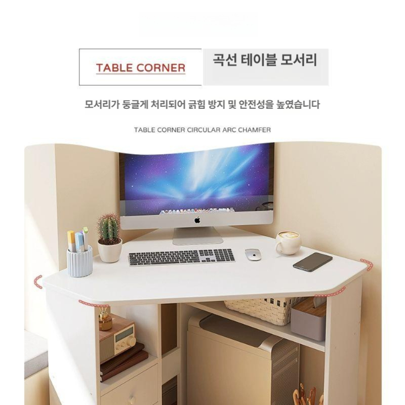 코너책상 컴퓨터 게이밍 ㄱ자 기억자 L자 모서리 화이트 오픈 스타일 57x57cm 웜화이트 - 상세 이미지 2