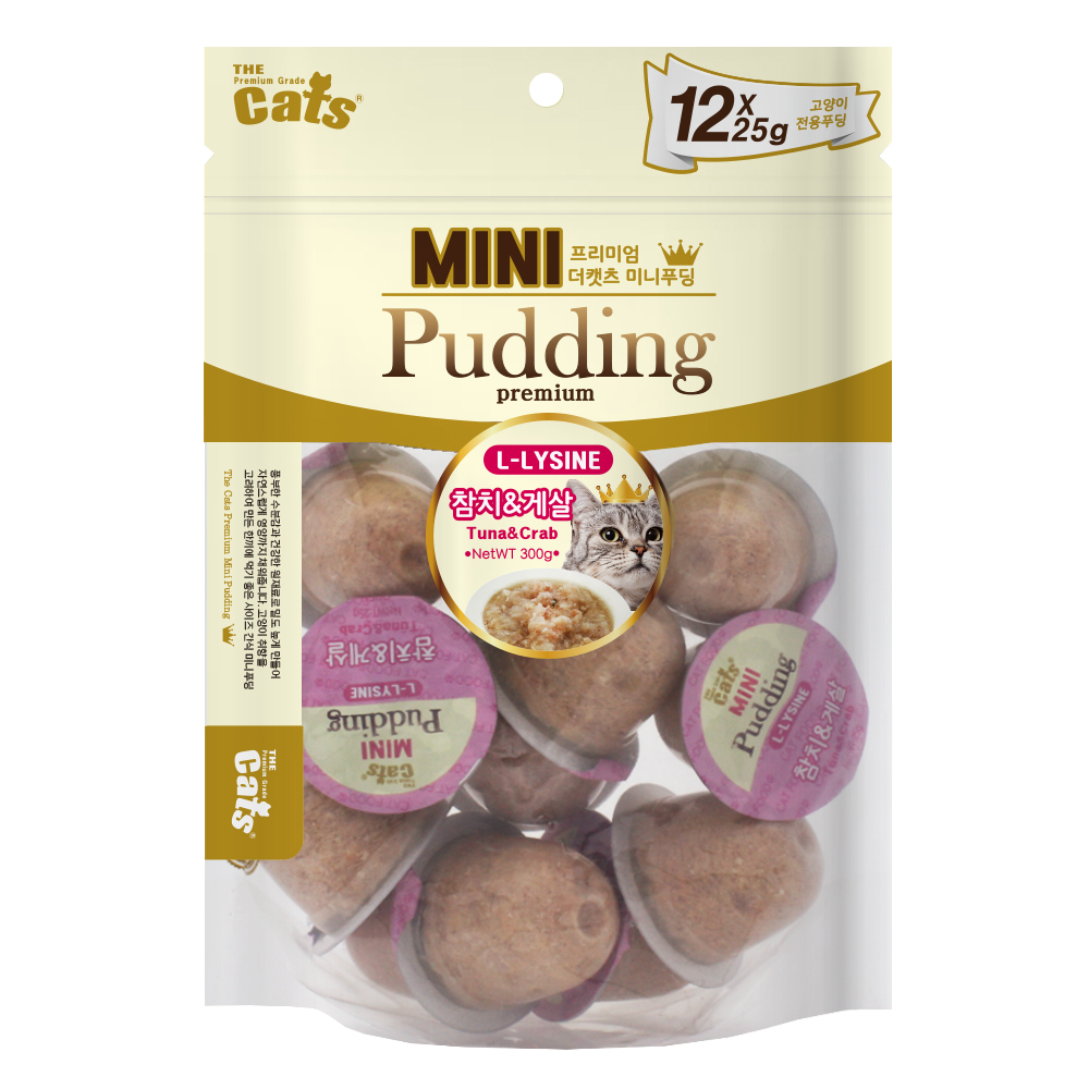 더캣츠 미니푸딩 고양이캔 고양이통조림 파우치 간식 참치+게살, 300g, 1개 - 상품 이미지