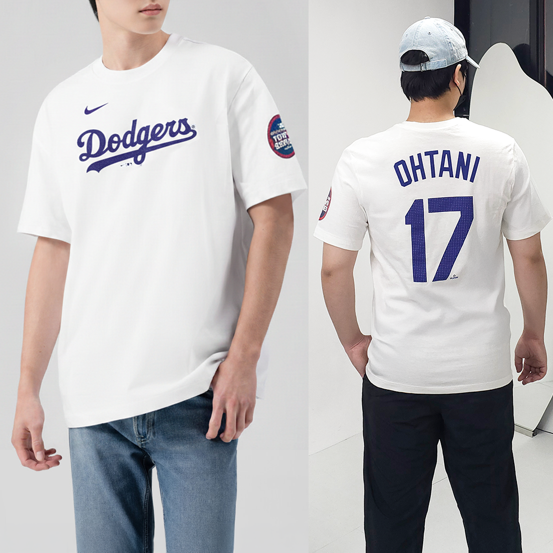 나이키 오버핏 MLB 유니폼 티셔츠 LA 다져스 오타니 백마킹 반팔티 IQ4006화이트, M - 상품 이미지