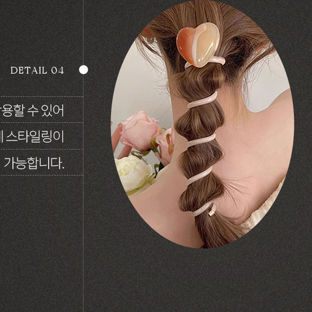 높은탄성헤어포인트전화선머리끈 가벼운간편착용포니테일끈 마블하트흘러내림방지스프링머리끈 - 상세 이미지 4