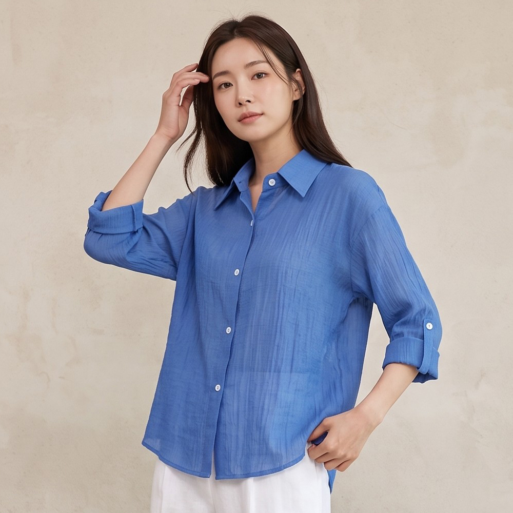 예시카 린넨 블렌드 롤업 시어 루즈핏 셔츠 YV7BL302 - 상품 이미지