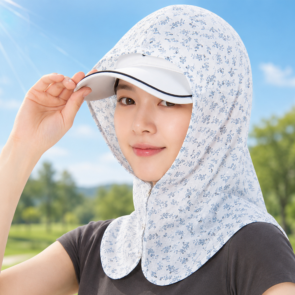UV 자외선차단 후드 선가드 농사 밭일 모자 얼굴 햇빛가리개 여성 썬캡 - 상품 이미지