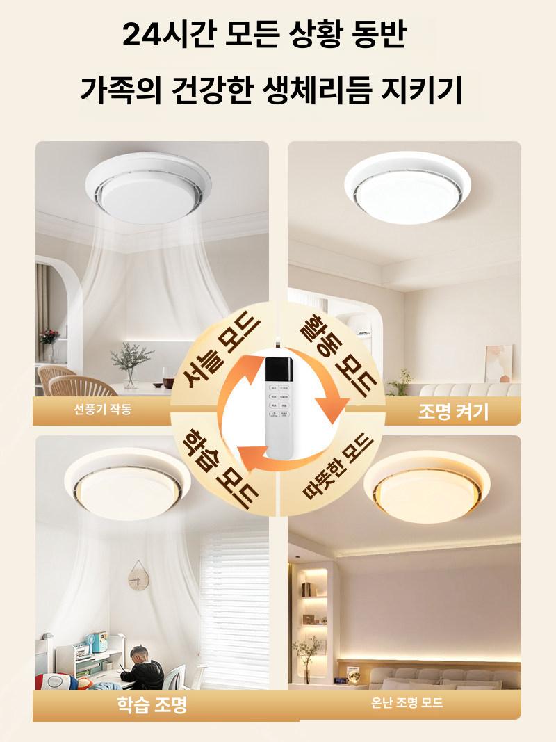 날개없는 실링팬 조명 천장형 LED 거실 안방 방등 H008 화이트 무단계 조광 - 상세 이미지 4