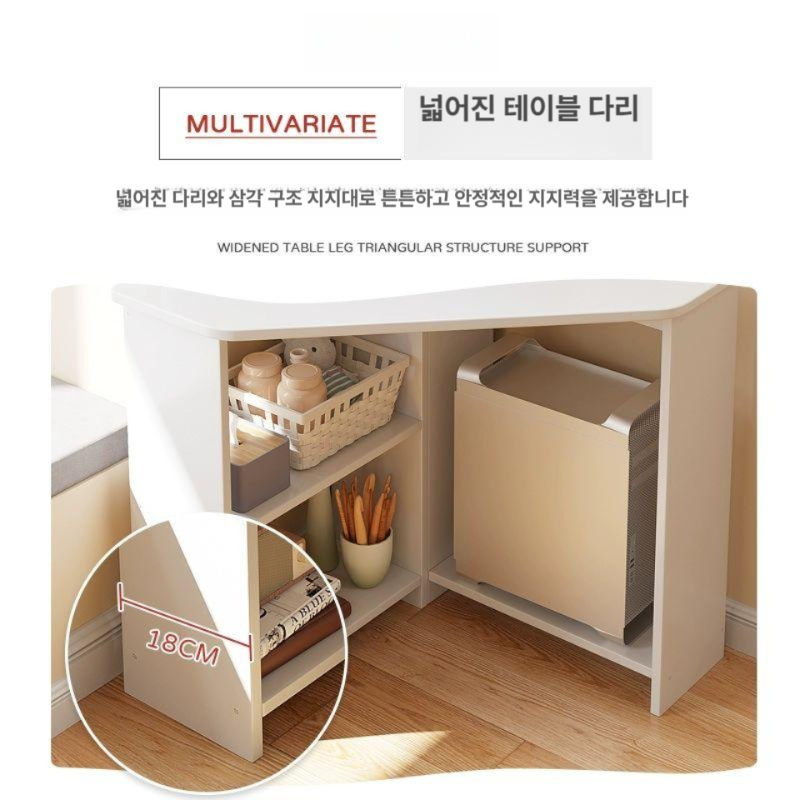 코너책상 컴퓨터 게이밍 ㄱ자 기억자 L자 모서리 화이트 오픈 스타일 57x57cm 웜화이트 - 상세 이미지 5