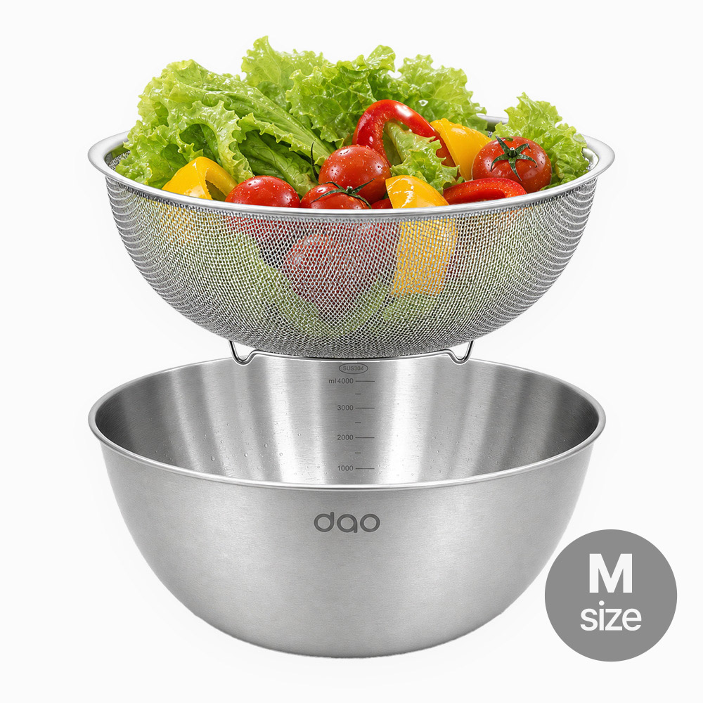 다오 스텐 304 채반+믹싱볼 2종세트 스텐대야 쌀씻는볼 다라이 베이킹 22cm, 1개 - 상품 이미지