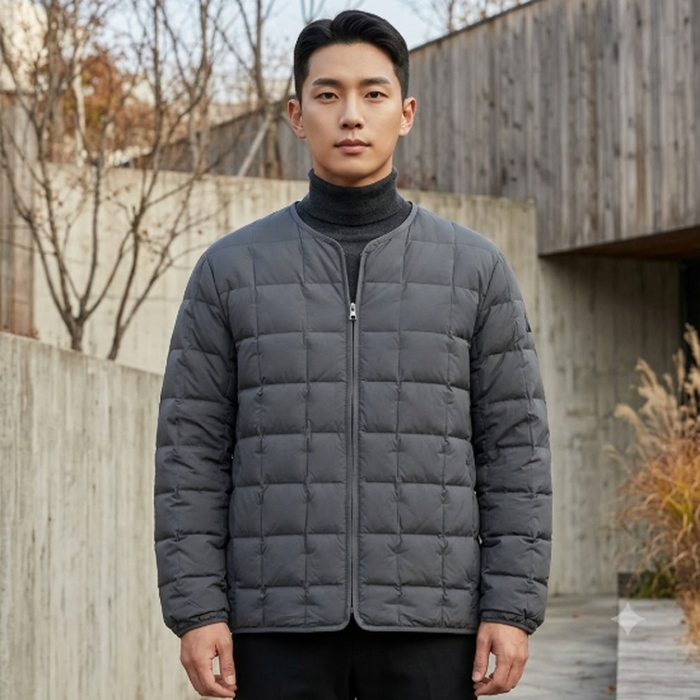 네파 남성 간절기 아우터 사각 퀼팅 패턴 경량 구스다운 패딩점퍼 - 상품 이미지