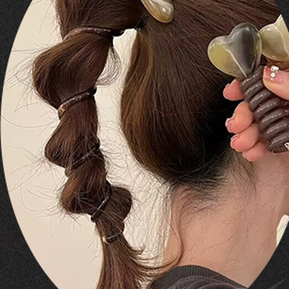 높은탄성헤어포인트전화선머리끈 가벼운간편착용포니테일끈 마블하트흘러내림방지스프링머리끈 - 상세 이미지 5