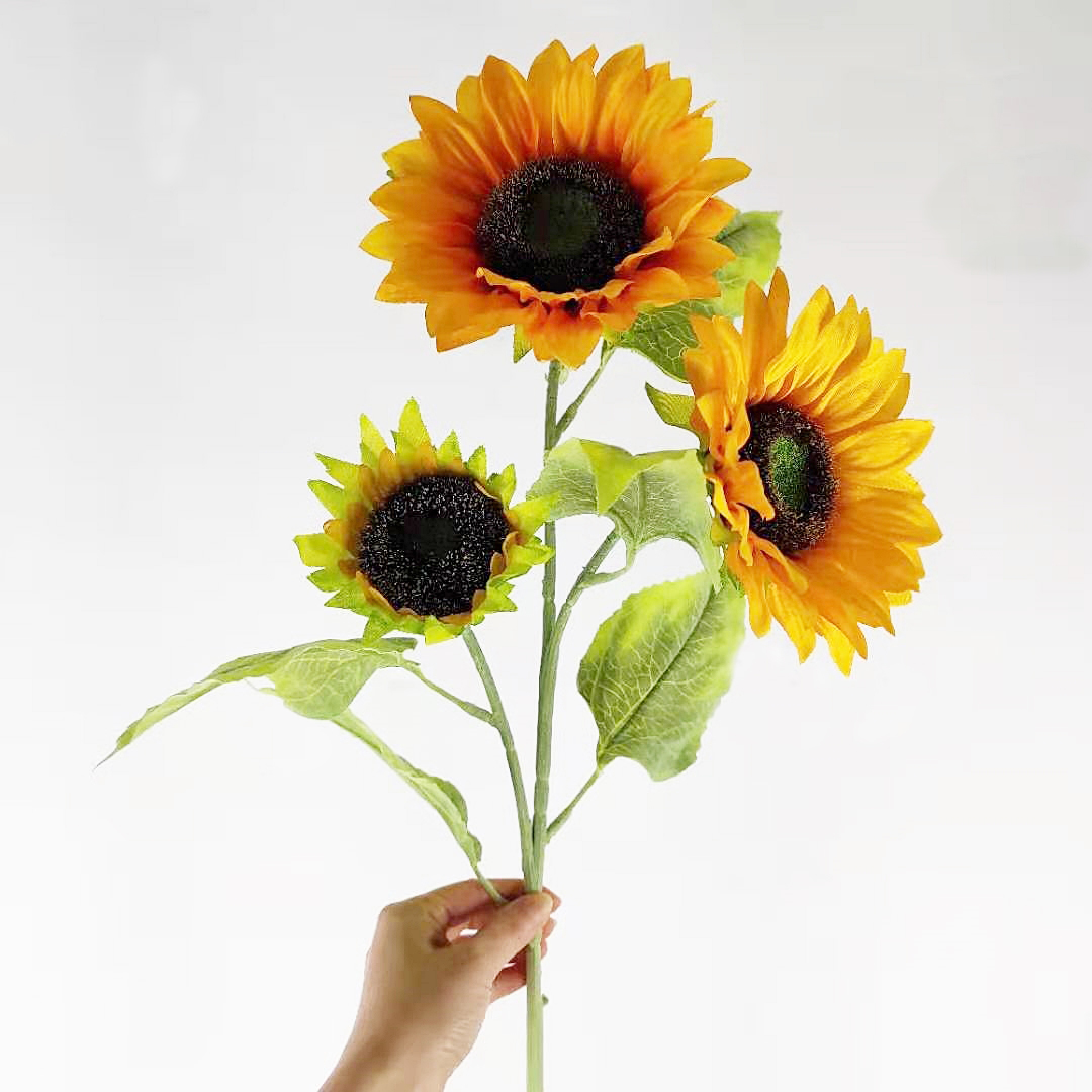 가더GADE L8 해바라기 90cm 꽃 3송이 대형 긴대 롱사이즈 인테리어조화 플라워 리스재료 촬영소품 성묘꽃 - 상품 이미지